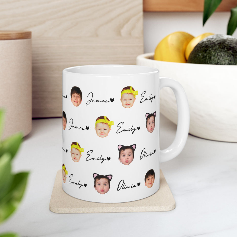 Personalized Baby Face Pattern Mug – Custom Child Photo Mug – Gift for New Mom or Dad