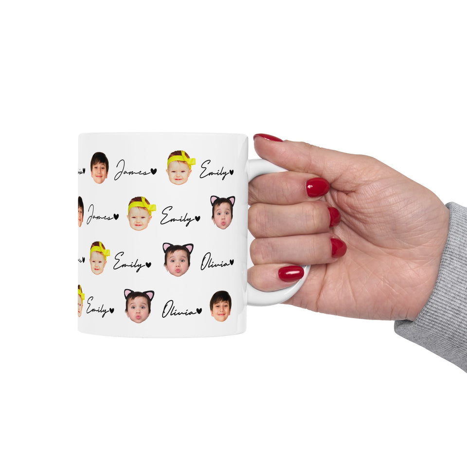 Personalized Baby Face Pattern Mug – Custom Child Photo Mug – Gift for New Mom or Dad