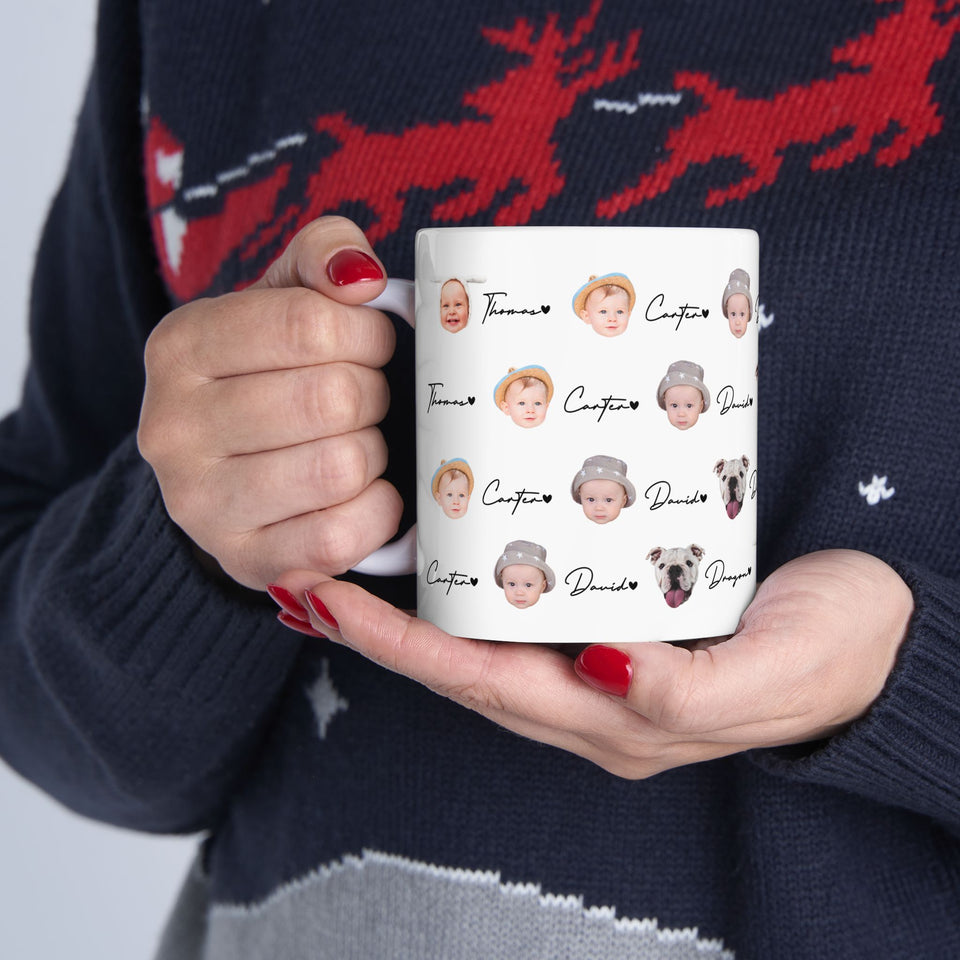 Personalized Baby Face Pattern Mug – Custom Child Photo Mug – Gift for New Mom or Dad