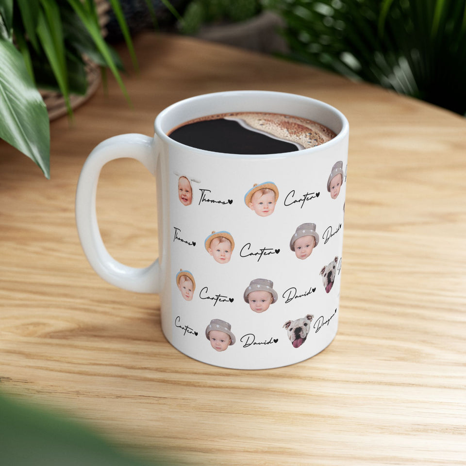 Personalized Baby Face Pattern Mug – Custom Child Photo Mug – Gift for New Mom or Dad