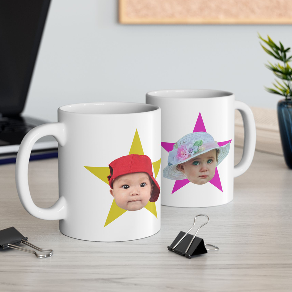 Personalized Baby Face Photo Mug, Gift For Dad Grandpa, Gift For Mom Grandma