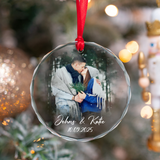 Personalized Couple Watercolor Portrait Photo Glass Ornament, Couples Keepsake Gifts