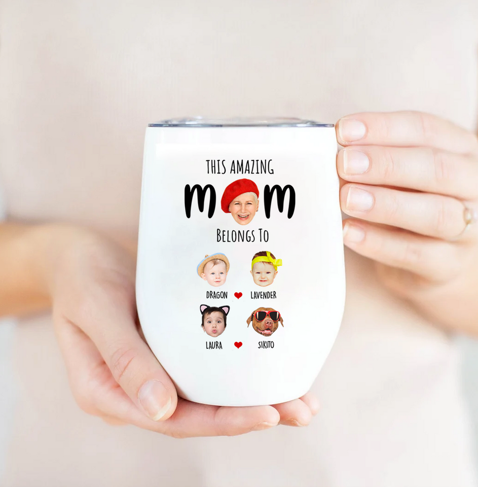 Personalized Funny Wine Tumbler for Mom, Custom This Mom Belongs To with Child’s Photo & Name – Unique Mother’s Day Gift