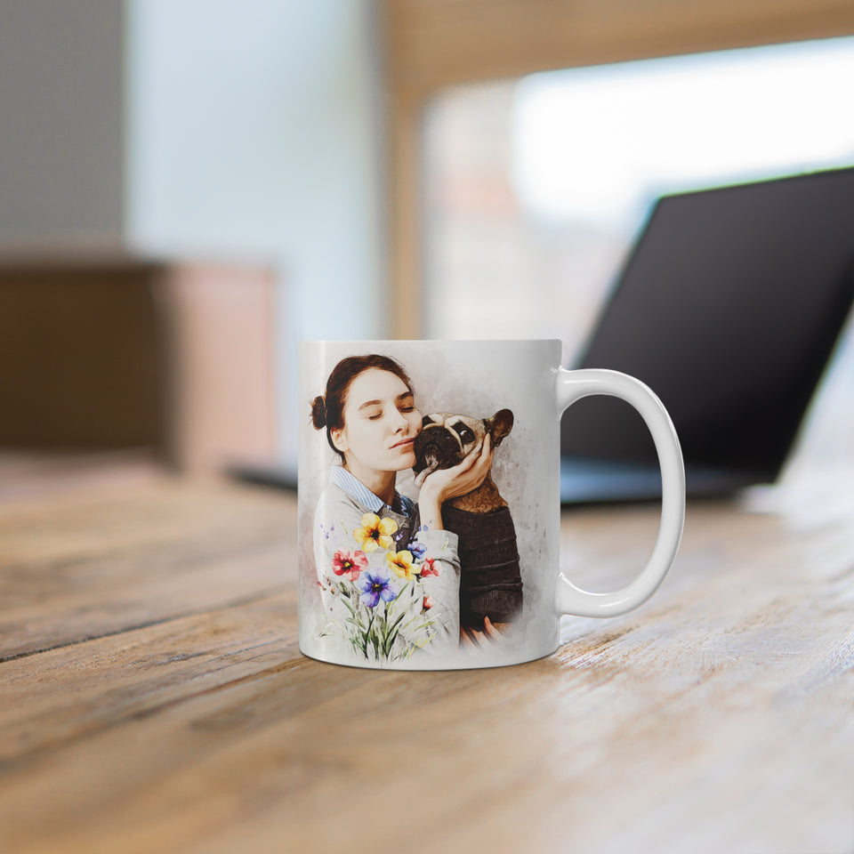 Personalized Mug with Watercolor Portrait from Photo – Unique Gift for Mother or Grandmother