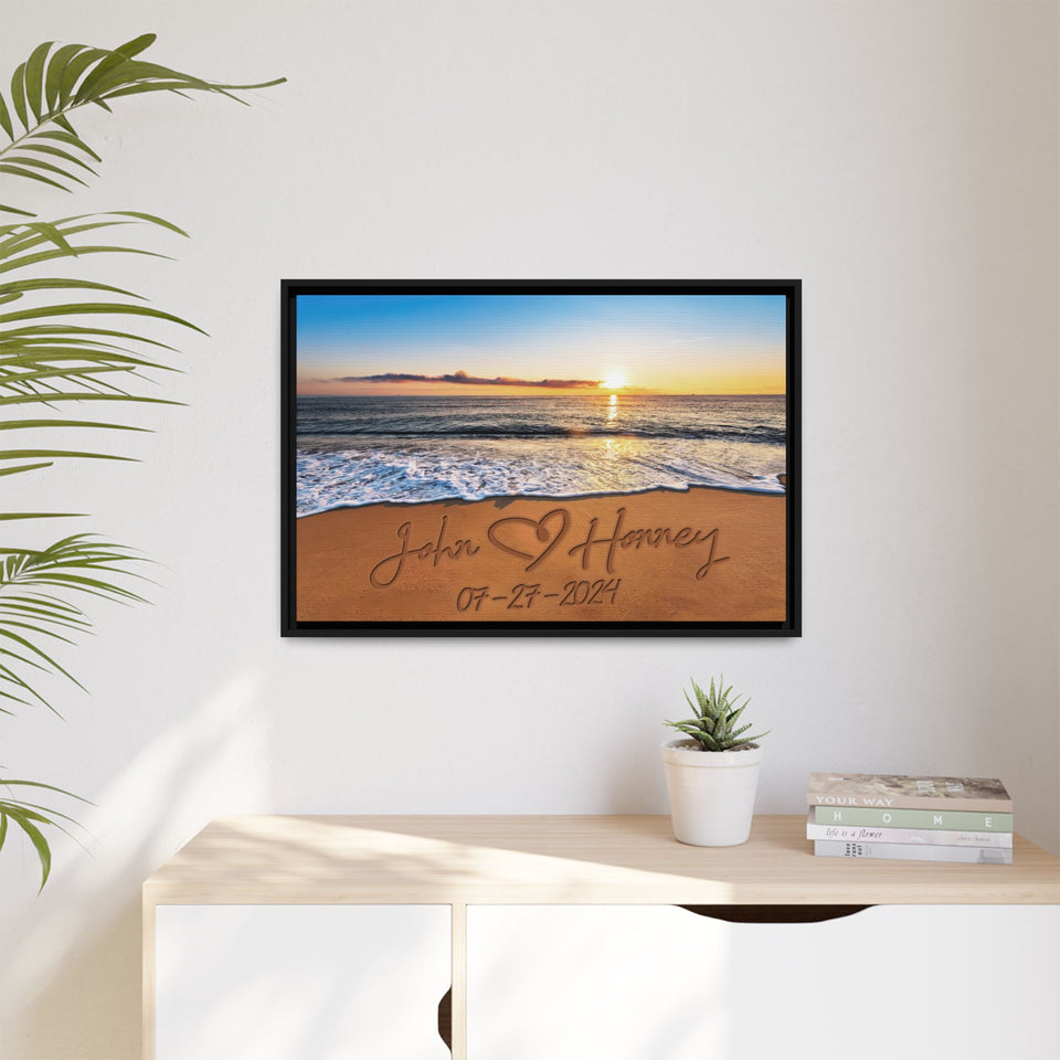 Valentine Day Gifts for Him or Her Beach Name In Sand Wall Art Premium Canvas