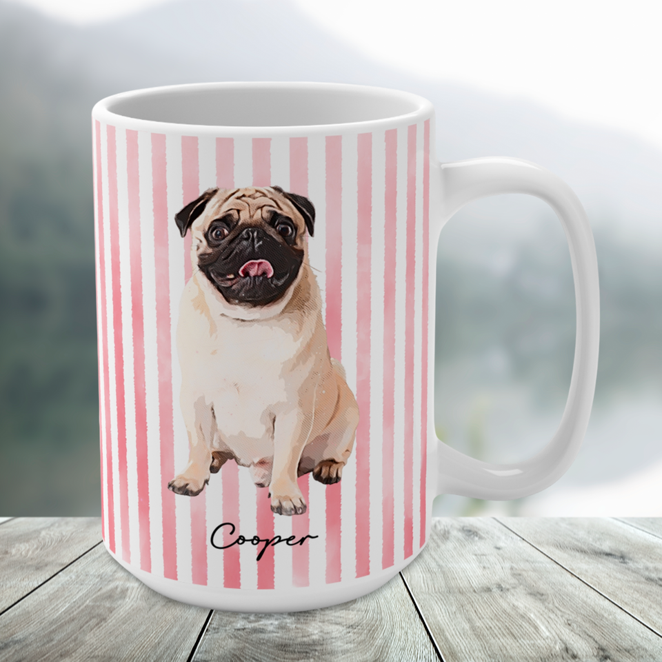 Personalized Watercolor Pet Portrait Mug – Custom Dog or Cat Photo Cup – Gift for Pet Lovers & Dog/Cat Moms