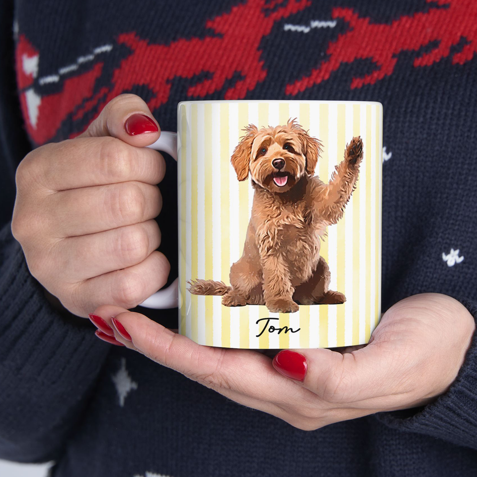 Personalized Watercolor Pet Portrait Mug – Custom Dog or Cat Photo Cup – Gift for Pet Lovers & Dog/Cat Moms
