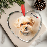 Personalized Watercolor Photo Pet Glass Ornament, Custom Pet Portrait Glass Ornament