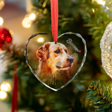 Personalized Watercolor Photo Pet Glass Ornament, Custom Pet Portrait Glass Ornament