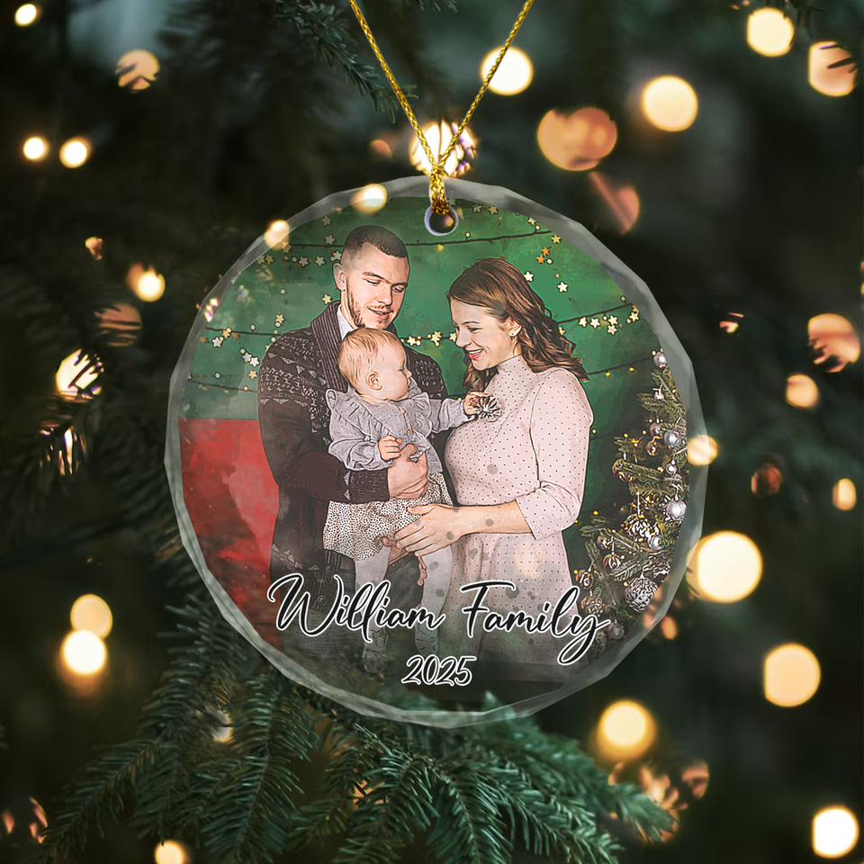 Personalized Watercolor Photo Portrait Ornament, Custom Family Ornament with Picture