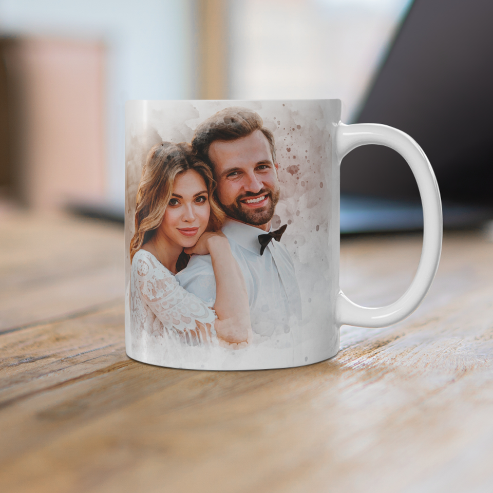 Personalized Watercolor Portrait Mug from Photo – Custom Family Gift for Dad, Mom, Grandma, Grandpa