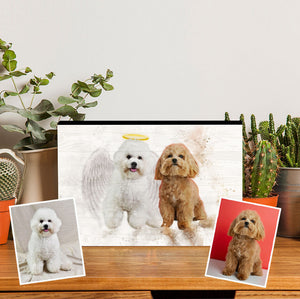 Pet Loss Memorial Portrait Painting from Photo with Angel Wings and Halo Deceased Pet Wood Photo Panel