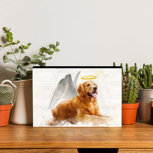 Pet Loss Memorial Portrait Painting from Photo with Angel Wings and Halo Deceased Pet Wood Photo Panel