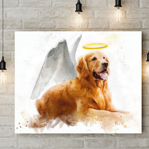 Pet Loss Memorial Portrait with Angel Wings and Halo Deceased Pet Watercolor Painting from Photo