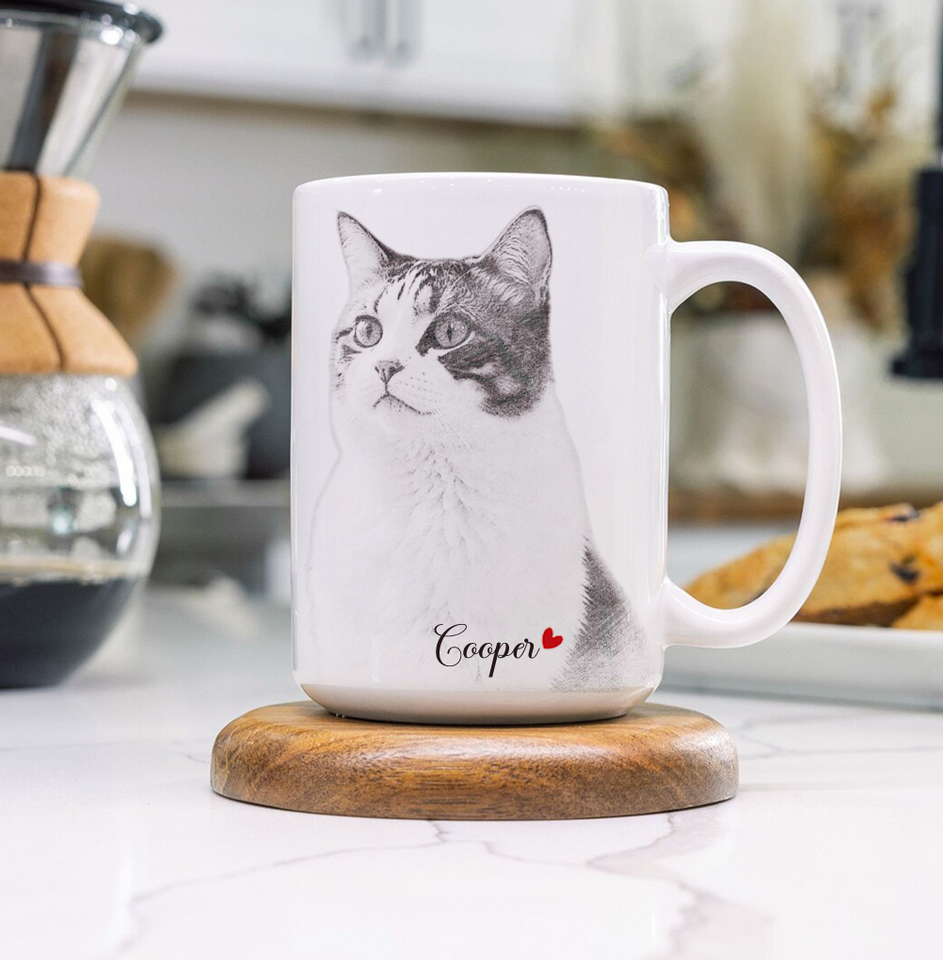 Pet Photo Mug – Custom Dog or Cat Portrait Mug – Perfect Gift for Dog Lovers or Memorial Keepsake