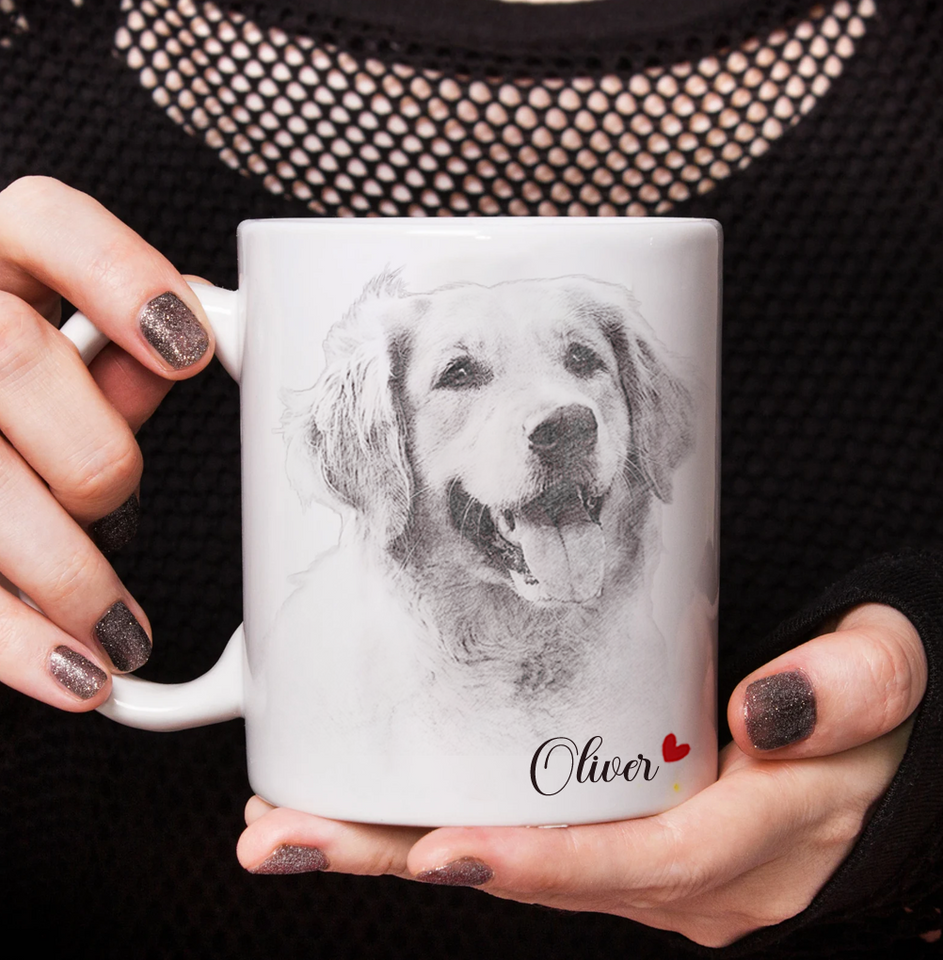 Pet Photo Mug – Custom Dog or Cat Portrait Mug – Perfect Gift for Dog Lovers or Memorial Keepsake