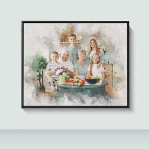 Personalized Christmas Photo Watercolor Portrait, Christmas Gift Canvas Wall Art