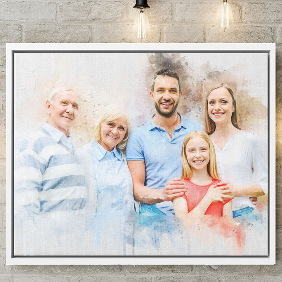 Photo Watercolor Gift for Family Canvas, Family Gift Personalized Watercolor Portrait, Christmas Birthday Gift, Any Photo Watercolor Art