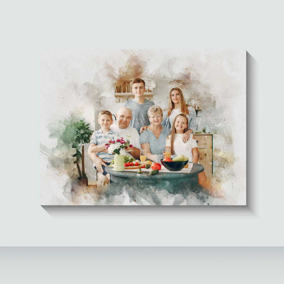 Personalized Custom Family Photo Christmas Wall Decor, Christmas Watercolor Wall Art