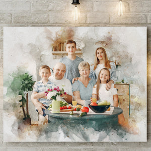 Photo Watercolor Gift for Family Canvas, Family Gift Personalized Watercolor Portrait, Christmas Birthday Gift, Any Photo Watercolor Art