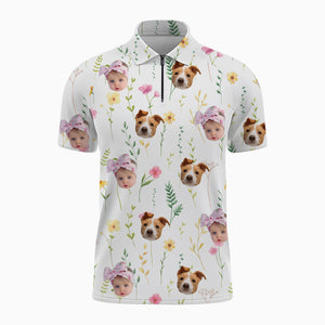 Put Your Photo Face on Raglan Zip Polo Shirt for Women, Gift for Mom