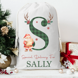 Personalized Name Initial Santa Sack Christmas Gift, Personalized Stocking Gift
