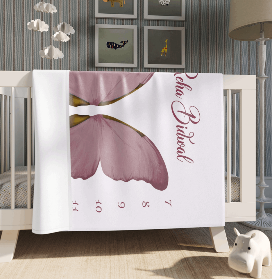 Butterfly Milestone Baby Girl Blanket, Growth Chart Baby Name Blanket, Baby Shower Gift Blanket