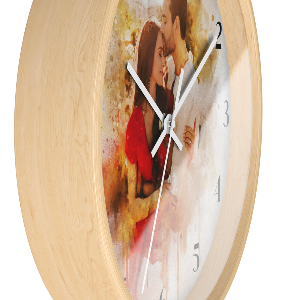 Custom Watercolor Photo Wall Clock, Custom Photo Anniversary Gift, Gift for Couple Wall Clock