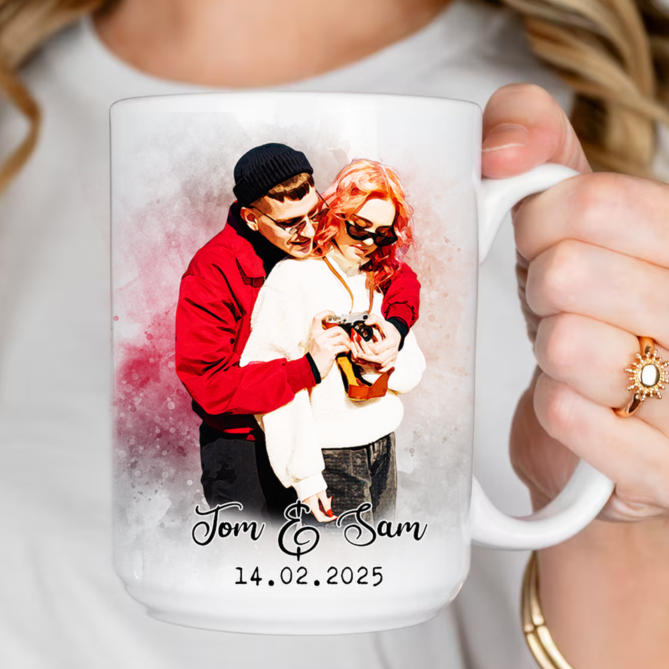 Custom Valentine Photo Coffee Mug – Couple Portrait Photo Mug – Perfect Valentine Gift for Couples