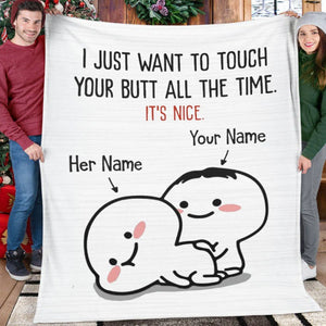 Valentine Gift For Him Her, Valentine Gift For Wife Husband, Valentine Gift I Just Want To Touch Your Butt Fleece/Sherpa Blanket