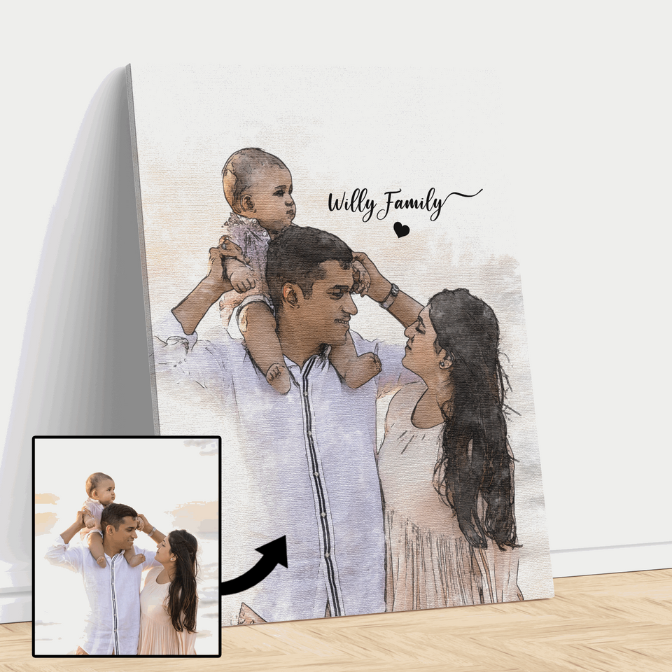 Canvas Portrait From Photo, Painting From Photo, Wedding Illustration, Family Portrait Watercolor, Christmas Gift, Custom Couple Portrait
