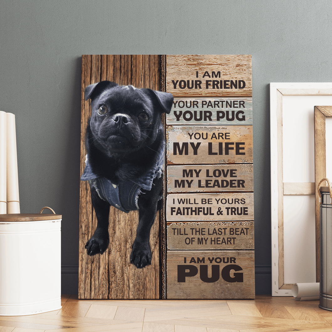 Black Pug Dog Premium Wall Art Canvas, Dog Mom Gift, Dog Dad Gift, Pet Owner Gifts, Custom Dog Portrait Canvas