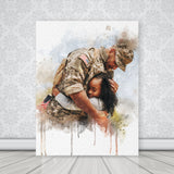 Watercolor Any Veterans Army Family Photo Portrait, Veterans Family Photo on Personalized Canvas