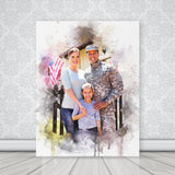 Watercolor Any Veterans Army Family Photo Portrait, Veterans Family Photo on Personalized Canvas