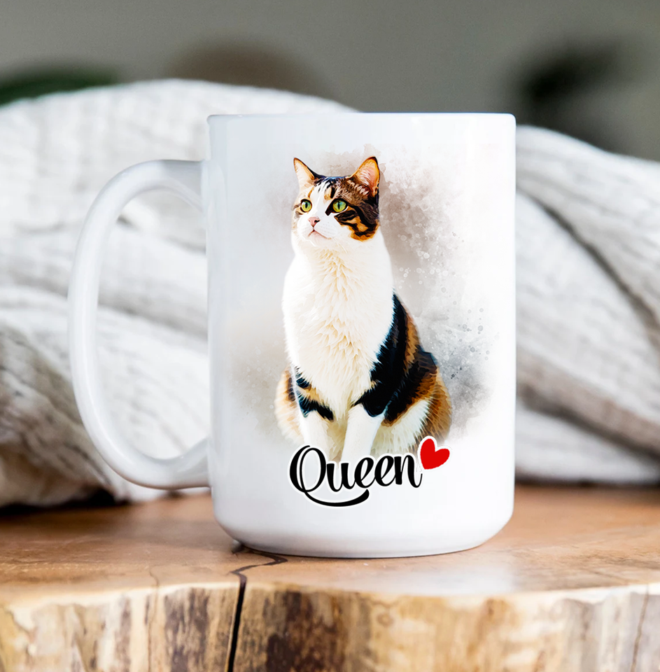 Watercolor Pet Portrait Mug from Your Photo – Custom Mug for Dog, Cat, or Any Animal Lovers