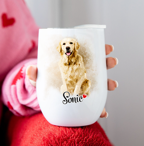 Watercolor Pet Portrait Wine Tumbler from Your Photo – Custom Wine Tumbler for Dog, Cat, or Any Animal Lovers
