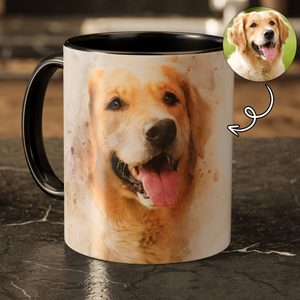 Watercolor Pet Portrait from Photo Accent Mug, Custom Pet Photo Accent Mug, Unique Pet Loss Gift