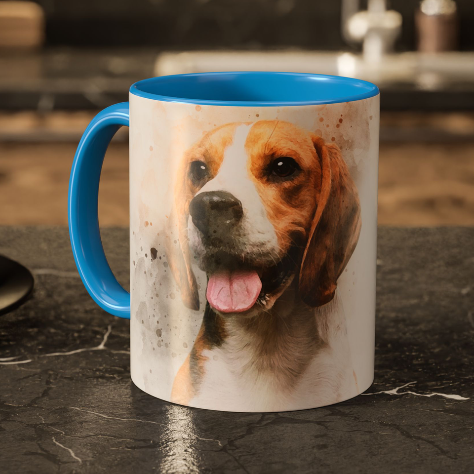 Watercolor Pet Portrait from Photo Accent Mug, Custom Pet Photo Accent Mug, Unique Pet Loss Gift