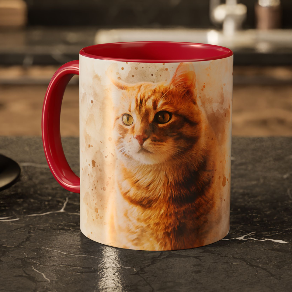 Watercolor Pet Portrait from Photo Accent Mug, Custom Pet Photo Accent Mug, Unique Pet Loss Gift