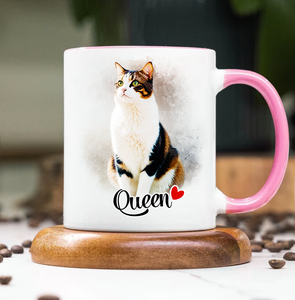 Watercolor Pet Portrait Accent Mug from Your Photo – Custom Accent Mug for Dog, Cat, or Any Animal Lovers