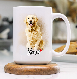 Watercolor Pet Portrait Mug from Your Photo – Custom Mug for Dog, Cat, or Any Animal Lovers