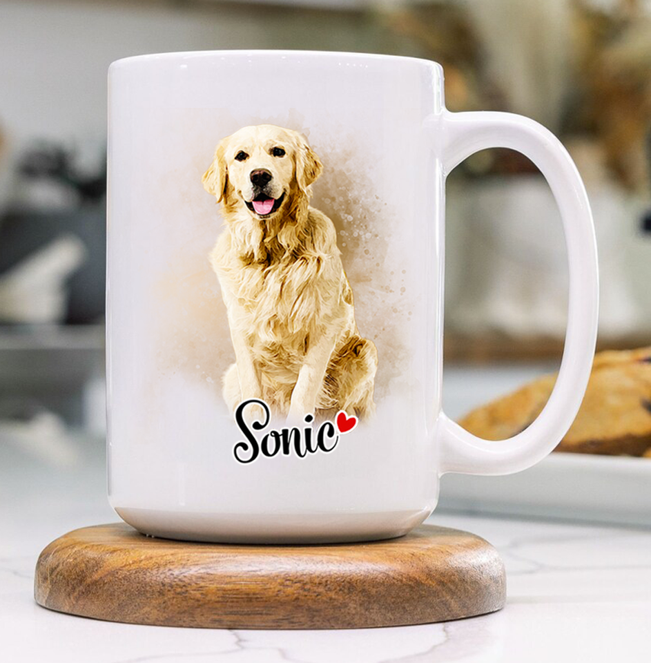 Watercolor Pet Portrait Mug from Your Photo – Custom Mug for Dog, Cat, or Any Animal Lovers