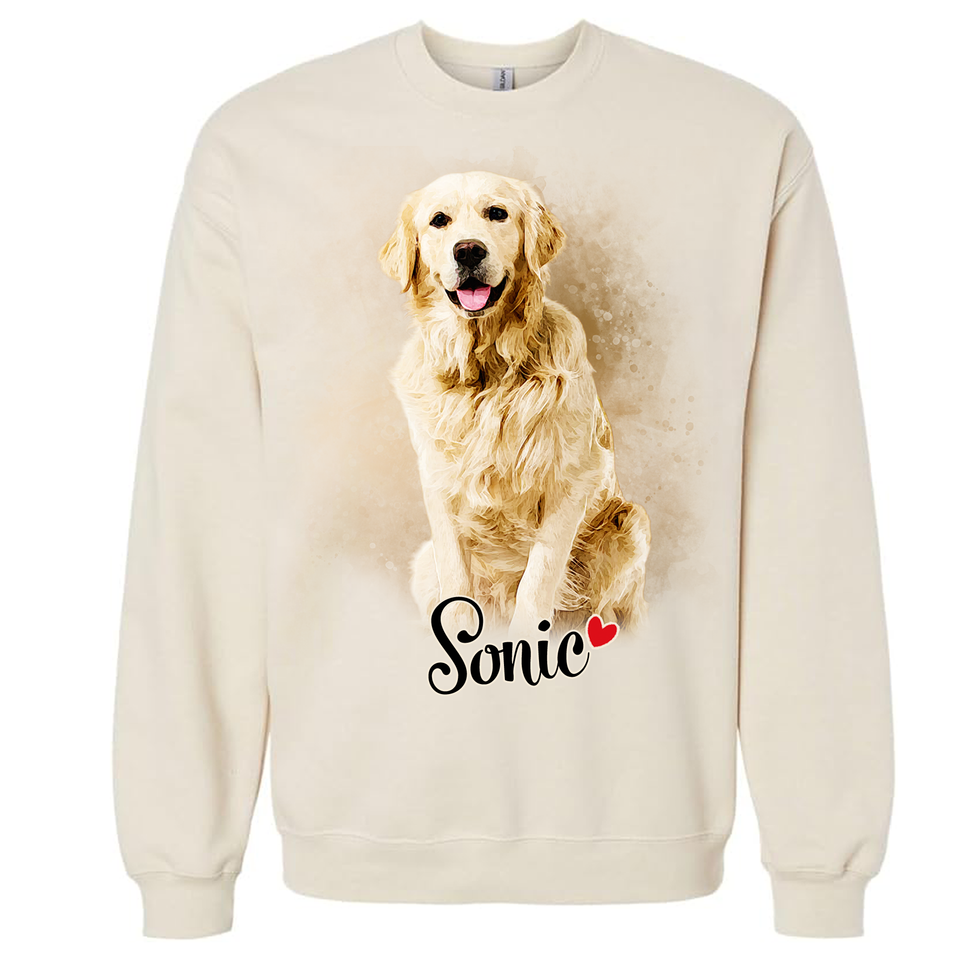 Watercolor Pet Portrait Sweatshirt from Your Photo – Custom Sweatshirt for Dog, Cat, or Any Animal Lovers