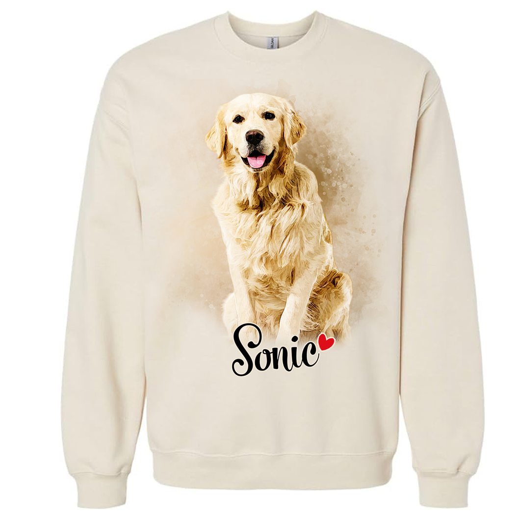 Watercolor Pet Portrait Sweatshirt from Your Photo – Custom Sweatshirt for Dog, Cat, or Any Animal Lovers