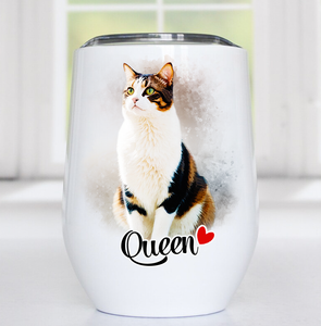 Watercolor Pet Portrait Wine Tumbler from Your Photo – Custom Wine Tumbler for Dog, Cat, or Any Animal Lovers