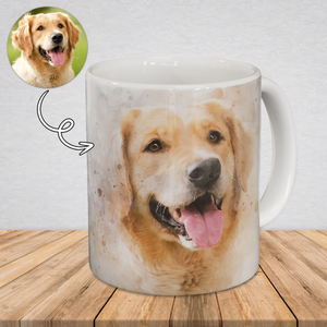 Watercolor Pet Portrait from Photo Ceramic Mug, Custom Pet Photo Mug, Unique Pet Loss Gift
