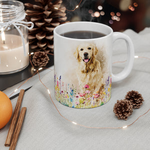 Watercolor Pet with Wildflowers Portrait from Photo Mug, Custom Pet Photo Mug, Unique Pet Loss Gift