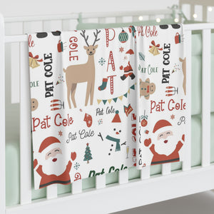 Personalized Baby Name Blanket, Santa Deer Blanket, Toddler Christmas Blanket