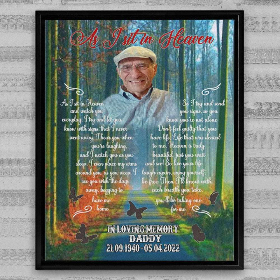 As i Sit in Heaven Loss Of Loved One Gift Canvas, Loss Of Father Gift Canvas, Memorial Loss Of Father Gift Personalized Wall Art