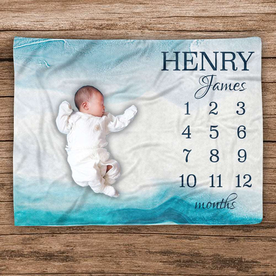 Baby Boy Milestone Blanket, Baby Shower Gift, New Mom Gift, Monthly Baby Blanket